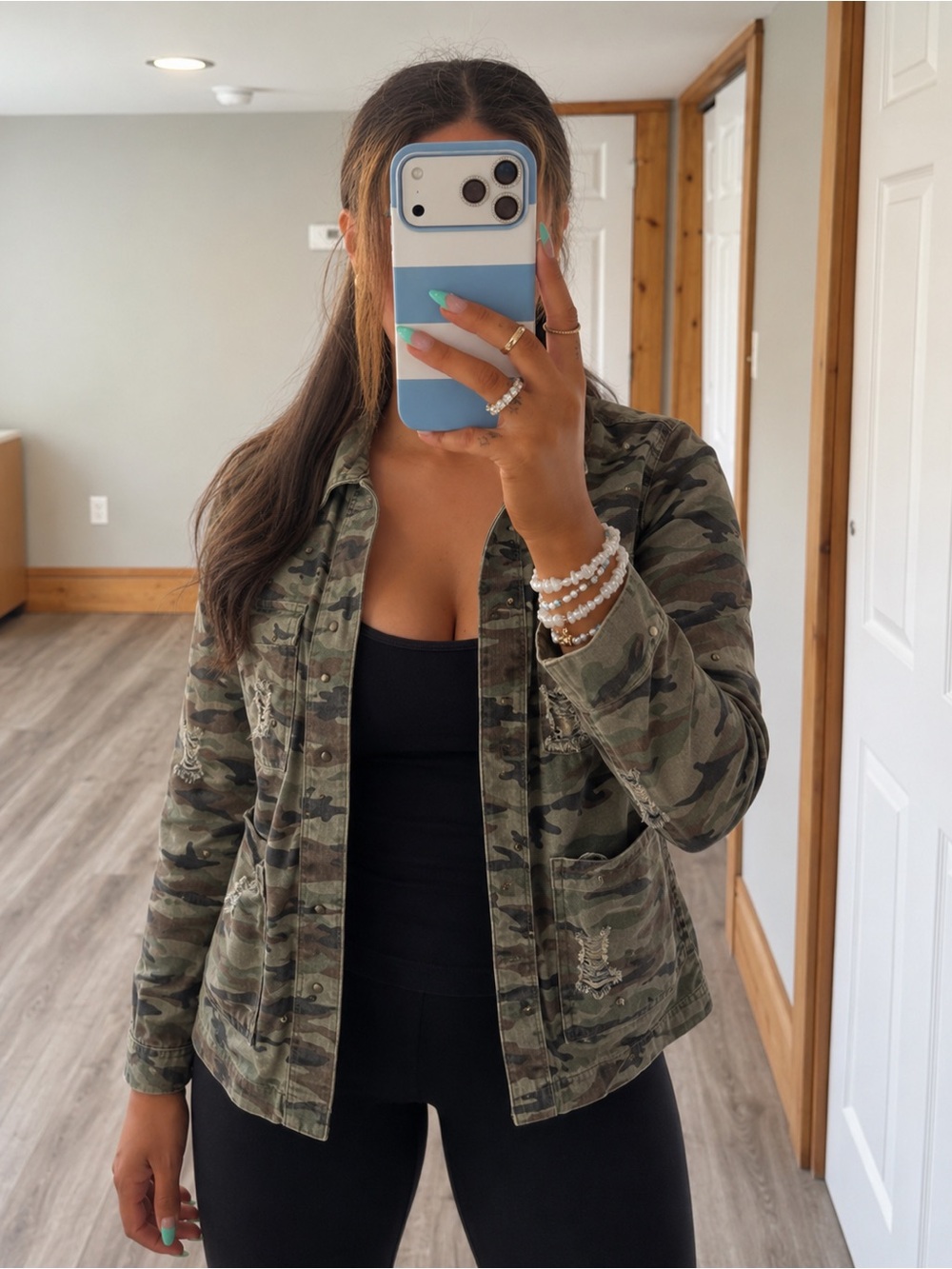 Kut from the Kloth Camo Studded Army Military Jacket Womens XS Grunge Distressed